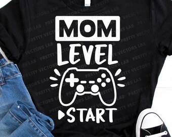 New Mom Svg, Gamer Mom Svg, New Mommy Cut Files, Mom Level Start Svg, Funny Quote Svg Dxf Eps Png, Gamer Sayings Clipart, Silhouette, Cricut