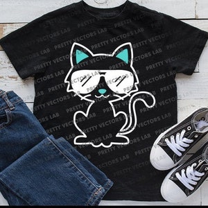 Kat Svg, coole kat met zonnebril Svg, Kids Svg, dxf, eps, png, grappige kitten gesneden bestanden, baby clipart, jongens shirt design, silhouet, Cricut