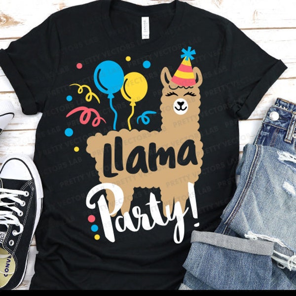 Llama Party Svg, Llama Birthday Svg, Birthday Party Svg, Dxf, Eps, Png, Cute Alpaca Clipart, Kids Svg, Woman Shirt Design, Silhouette Cricut