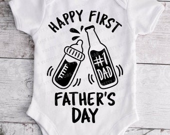 Happy First Father&#39;s Day Svg, #1 Dad Quote Svg Dxf Eps Png, New Daddy Shirt Design, Beer, Baby Cut Files, Bottle Clipart, Silhouette, Cricut