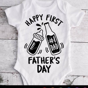 Bonne première fête des pères Svg, citation #1 papa Svg Dxf Eps Png, nouvelle conception de chemise papa, bière, fichiers coupés bébé, clipart bouteille, Silhouette, Cricut