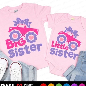 Hermana mayor SVG, Hermana menor SVG, Hermana mayor SVG, Hermana menor SVG, Archivos de corte de Monster Truck, Cita de hermanos SVG, DXF, EPS, PNG, Silueta, Cricut