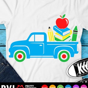 Camión de regreso a clases (Svg), Escuela (Svg), Camión viejo (Svg), Niños (Svg), Dxf, Eps, Niños (Svg), Primer día, Útiles escolares, Silueta, Cricut, Archivos de corte