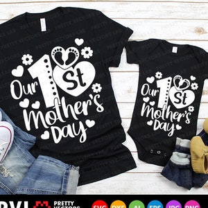 Nuestro primer Día de la Madre Svg, Archivos de corte para el Feliz Día de la Madre, Mamá y yo Svg, Dxf, Eps, Png, Mamá primeriza y bebé Svg, Niña, Niño, Silueta, Cricut