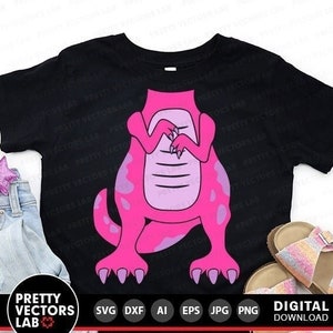 Dinosaurio Svg, T-Rex Chica Svg Dxf Eps Png, Divertidos Archivos de Corte de Dinosaurios, Halloween Svg, Cumpleaños, Clipart Infantil, Diseño de Camisetas para Niñas, Silueta Cricut