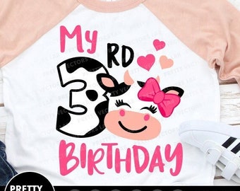 Cow Svg, My 3rd Birthday Svg, Three Birthday Cut File, Kids, 3rd Birthday Svg Dxf Eps Png, Farm Svg, Girls, Baby Clipart, Cricut, Silhouette