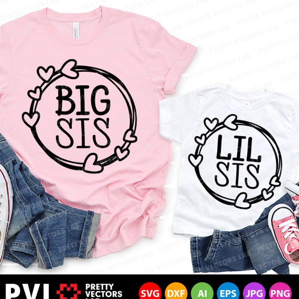 Big Sis Svg, Lil Sis Svg, Big Sister Svg, Little Sister Svg, Sisters Cut Files, Siblings Svg, Dxf, Eps, Png, Family Quote, Silhouette Cricut