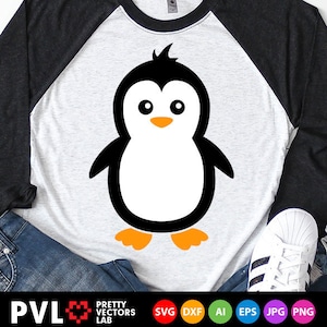 Pingüino SVG, Pingüino lindo SVG, Archivos de corte para niños, Pingüino niño niña SVG, DXF, EPS, PNG, Clipart de bebé invierno, Diseño de camiseta para niños, Silueta Cricut