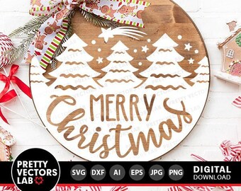 Merry Christmas Svg, Welcome Round Sign Svg, Farmhouse Svg, Holiday Cut Files, Winter Svg Dxf Eps Png, Christmas Clipart, Silhouette, Cricut