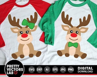 Reindeers Svg, Christmas Svg, Girl Boy Reindeer Svg Dxf Eps Png, Kids Cut File, Holiday Clipart, Xmas Shirt Svg, Deer Svg, Silhouette Cricut