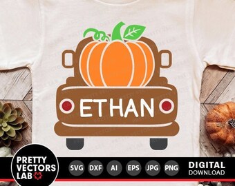 Pumpkin Truck Svg, Vintage Truck Back Svg, Fall Cut Files, Kids Monogram Svg Dxf Eps Png, Thanksgiving, Halloween Clipart, Silhouette Cricut