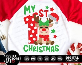 My 1st Christmas Svg, Girl Reindeer Svg, Girls Christmas Svg, Dxf, Eps, Png, Kids Svg, Baby Cut Files, Newborn Clipart, Silhouette, Cricut