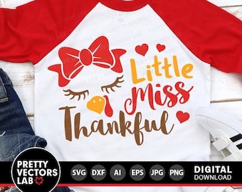 Pequeña Señorita Agradecida Svg, Acción de Gracias para Niñas Svg Dxf Eps Png, Archivos de Corte para Niña Linda, Recién Nacida Svg, Diseño de Pavo Infantil, Silueta, Cricut