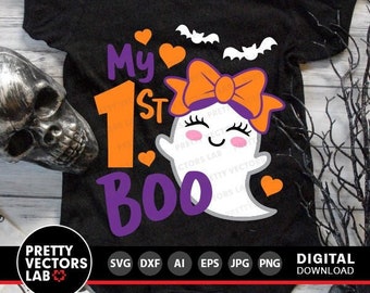 My 1st Boo Svg, My First Halloween Cut Files, Baby Girl Ghost Svg, Dxf, Eps, Png, Newborn Svg, Little Girls Costume Svg, Silhouette, Cricut
