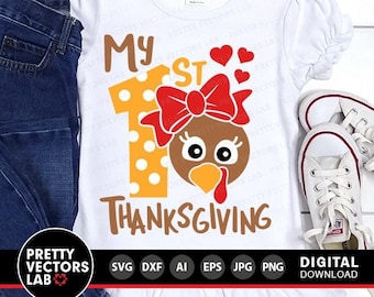 My 1st Thanksgiving Svg, Girl Turkey Svg, Girls Thanksgiving Svg, Dxf, Eps, Png, Baby Cut File, Newborn Svg, Fall Clipart, Silhouette Cricut