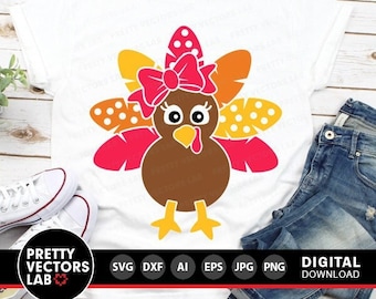 Girl Turkey Svg, Thanksgiving Svg, Dxf, Eps, Png, Fall Cut Files, Cute Turkey Clipart, Monogram Svg, Kids Svg, Autumn Svg, Silhouette Cricut
