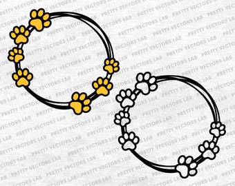 Paw Svg, Paw Print Circle Monogram Svg, Paws Frames Clipart, Dog Paw Svg, Cat Paw, Animal Prints Svg, Dxf, Eps, Silhouette Cricut, Cut Files