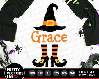 Witch Monogram Svg, Halloween Svg, Witch Hat and Feet Svg, Dxf, Eps, Png, Witch Legs Cut Files, Halloween Shirt Design, Silhouette, Cricut