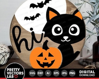 Welcome Svg, Halloween Cut Files, Black Cat Sign Svg Dxf Eps Png, Spooky Door Sign Svg, Farmhouse Svg, Home Decor Clipart, Silhouette Cricut