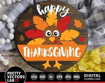 Happy Thanksgiving Svg, Turkey Welcome Svg, Funny Autumn Svg Dxf Eps Png, Fall Cut Files, Farmhouse Svg, Round Sign Svg, Silhouette, Cricut