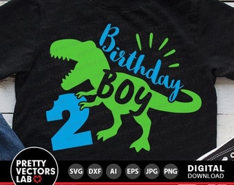 Dinosaur Birthday Boy Svg, Two Rex Svg, 2nd Birthday Svg Dxf Eps Png, Second Birthday Cut Files, T-Rex Shirt Design, Kids, Silhouette Cricut