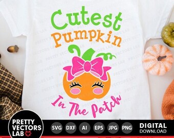 Cutest Pumpkin In The Patch Svg, Girl Pumpkin Svg, Girls Halloween Svg Dxf Eps Png, Fall Cut Files, Kids Thanksgiving Svg, Silhouette Cricut