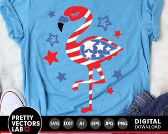 4 juli Flamingo Svg, Amerika gesneden bestanden, Fourth of July Svg Dxf Eps Png, schattige flamingo Svg, USA vlag Clipart, meisjes, silhouet, Cricut