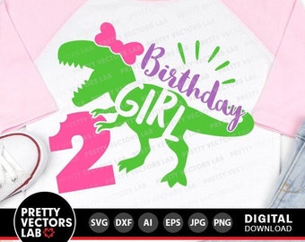 Dinosaur Birthday Girl Svg, Two Rex Svg, 2nd Birthday Svg Dxf Eps Png, Second Birthday Cut File, T-Rex Shirt Design, Kids, Silhouette Cricut