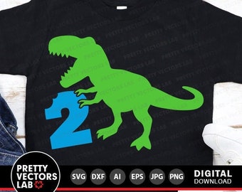 Dinosaur Birthday Svg, Two Rex Svg, 2nd Birthday Svg, Dxf, Eps, Png, Second Birthday Cut Files, Boys T-Rex Shirt Design, Silhouette, Cricut