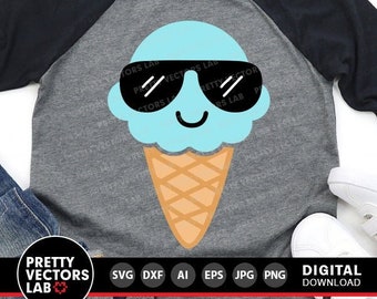 IJs Svg, zomer gesneden bestand, strand Svg, Dxf, Eps, Png, ijs met zonnebril Svg, vakantie Clipart, Kids Shirt Svg, Cricut silhouet