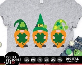 Irish Gnomes Svg, St. Patrick's Day Cut Files, Gnomes with Clovers Svg Dxf Eps Png, Farmhouse Sign Svg, St Paddy's Day, Silhouette, Cricut