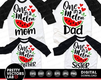 One in a Melon Svg, Watermelon Svg, Summer Cut Files, Vacation Svg Dxf Eps Png, Birthday Svg, Matching Family Shirts Svg, Silhouette, Cricut