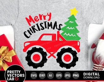 Christmas Truck Svg, Monster Truck Svg, Merry Christmas Svg Dxf Eps Png, Kids Cut File, Boy Shirt Design, Holiday Clipart, Silhouette Cricut