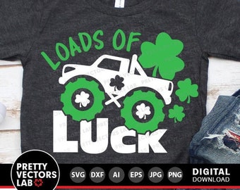 St Patrick&#39;s Day Monster Truck Svg, Loads of Luck Svg Dxf Eps Png, Kids Cut Files, Shamrock Truck Svg, Lucky Clover Svg, Silhouette, Cricut