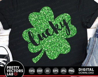 Lucky Shamrock Svg, St. Patrick&#39;s Day Cut Files, Four Leaf Clover Svg, Dxf, Eps, Png, Luck Svg, Irish Shamrock Clipart, Silhouette, Cricut