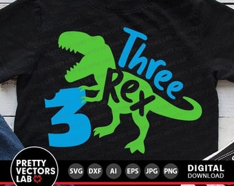 Three Rex Svg, 3rd Birthday Svg, Dinosaur Birthday Svg Dxf Eps Png, Third Birthday Cut File, T-Rex Shirt Design, Kids Svg, Silhouette Cricut