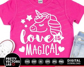 Valentine Unicorn Svg, Love is Magical Svg, Valentine's Day Cut Files, Unicorn Face Svg Dxf Eps Png, Girls Shirt Design, Silhouette, Cricut