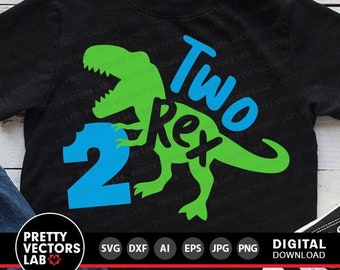 Two Rex Svg, 2nd Birthday Svg, Dinosaur Birthday Svg Dxf Eps Png, Second Birthday Cut Files, T-Rex Shirt Design, Kids Svg, Silhouette Cricut