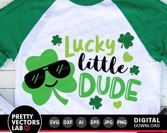 Lucky Little Dude Svg, Boys St. Patrick&#39;s Day Svg, Clover Svg Dxf Eps Png, Kids Cut Files, Irish, Funny Svg, Baby Clipart, Silhouette Cricut