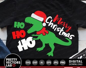 Christmas Dinosaur Svg, Merry Christmas Svg, Santa Dino Svg, Dxf, Eps, Png, Holiday T-Rex Cut File, Funny Kids Shirt Svg, Silhouette, Cricut