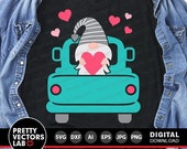 Valentine's Truck Svg, Truck with Gnome Svg, Valentine's Day Svg Dxf Eps Png, Valentine Cut Files, Girls Shirt Svg, Kids, Silhouette Cricut