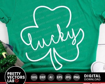 Lucky Shamrock Svg, St. Patrick&#39;s Day Cut File, Clover Svg, Dxf, Eps, Png, Door Hanger Svg, Farmhouse Sign Svg, Woman Svg, Silhouette Cricut
