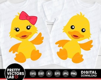 Duck Svg, Girl Boy Duck Cut File, Duckies Svg, Dxf, Eps, Png, Kids Shirt Design, Birthday Svg, Baby Clipart, Farm Animals, Silhouette Cricut