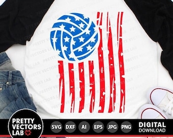 Volleyball Svg, Grunge American Flag Cut Files, Volleyball Svg Dxf Eps Png, 4th of July Svg, Distressed Clipart, USA Svg, Silhouette, Cricut