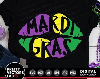 Mardi Gras Svg, Mardi Gras Lips Svg, Dxf, Eps, Png, Mardi Gras Kiss Cut Files, Parade Clipart, Mardi Gras Shirt Design, Silhouette, Cricut