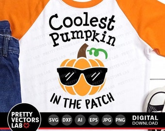 Coolest Pumpkin in the Patch Svg, Boys Halloween Svg, Dxf, Eps, Png, Fall Sayings Cut Files, Kids Thanksgiving Clip Art, Silhouette, Cricut