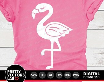 Flamingo Svg, Archivos de corte de flamencos lindos, Svg de verano, Dxf, Eps, Png, Silueta de flamenco, Clipart de playa, Diseño de camiseta para niñas, Cricut, Silueta