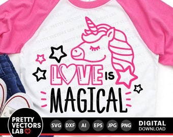 Valentine Unicorn Svg, Love is Magical Svg, Valentine's Day Cut Files, Unicorn Quote Svg Dxf Eps Png, Girls Shirt Design, Silhouette Cricut