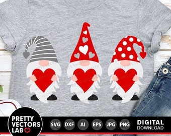 Three Gnomes Holding Hearts Svg, Valentine's Day Cut Files, Gnomes Svg ...