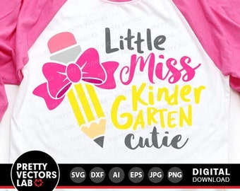 Little Miss Kindergarten Cutie Svg, Back To School Cut Files, Girls Shirt Design, First Day of School Svg, Dxf, Eps, Png, Silhouette, Cricut